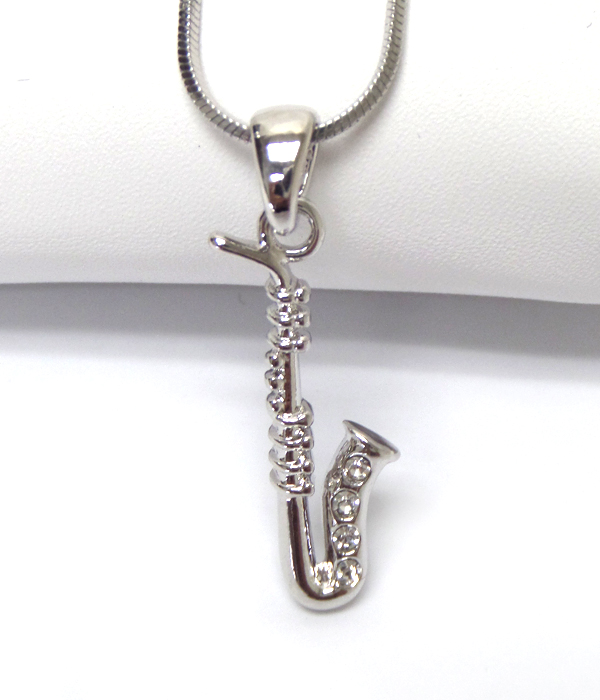 Made in korea whitegold plating crystal saxophone pendant necklace