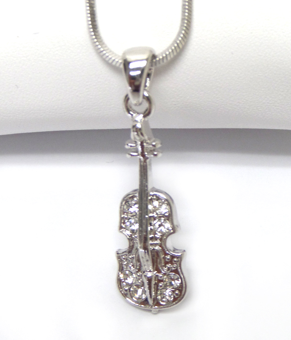 Made in korea whitegold plating crystal violin pendant necklace