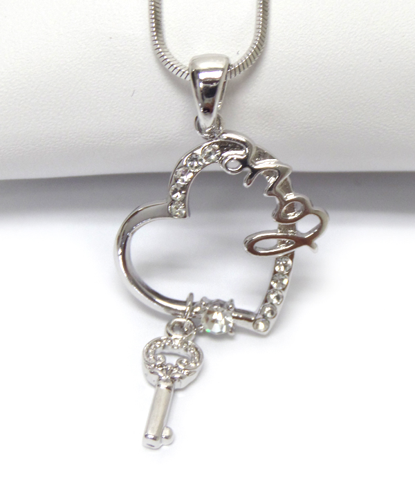 Made in korea whitegold plating crystal love heart pendant necklace