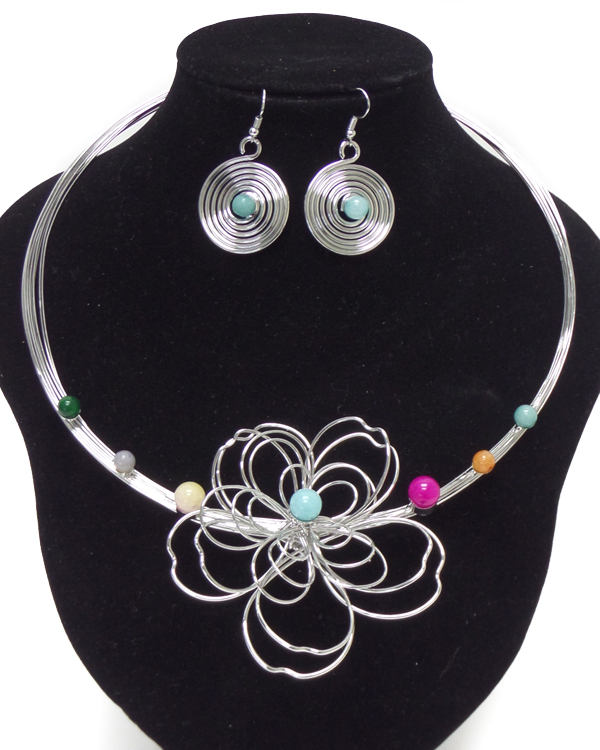 Handmade wire art flower chocker necklace set