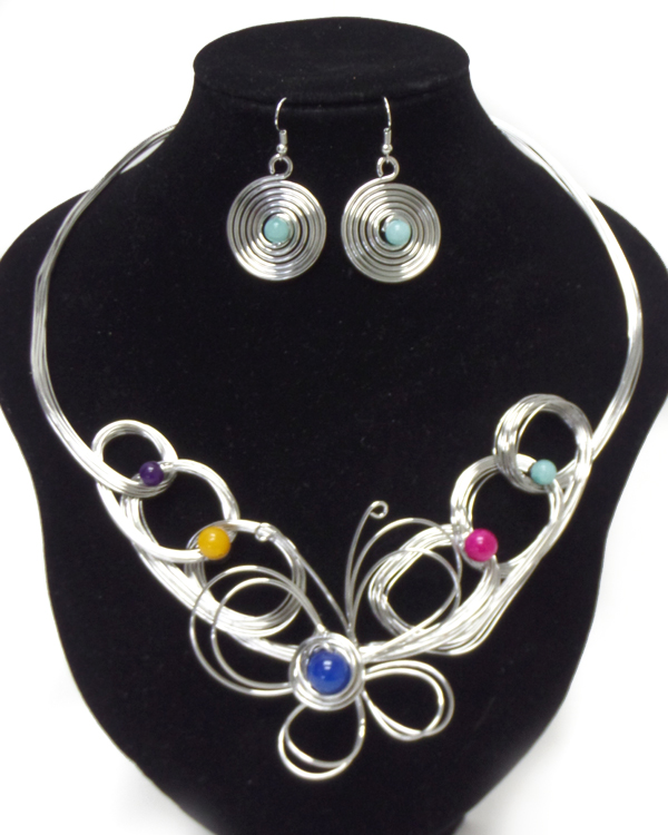 Handmade wire art butterfly chocker necklace set