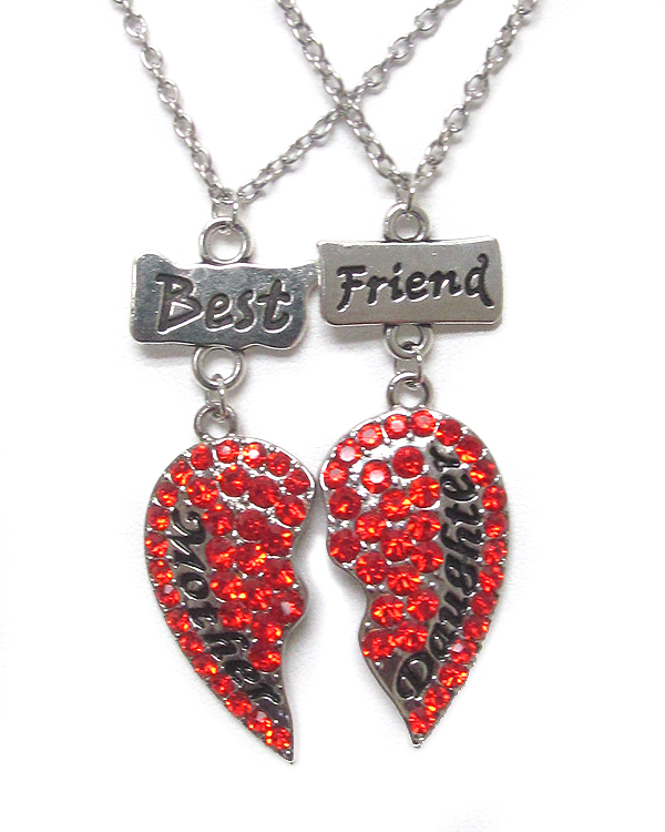 Crystal heart double necklace set - mother daughter best friend
