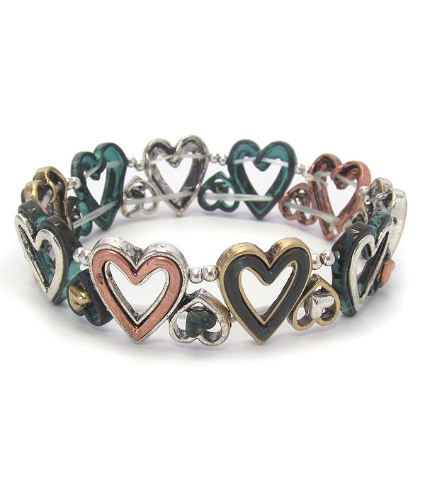 VINTAGE METAL MULTI HEART STRETCH BRACELET