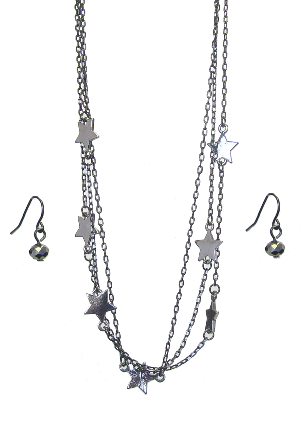 Triple layer star necklace set