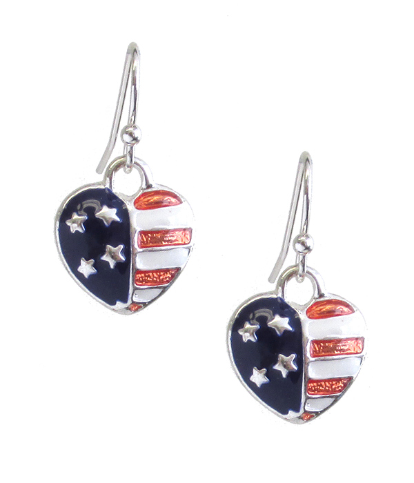 PATRIOTIC THEME AMERICAN FLAG HEART EARRING