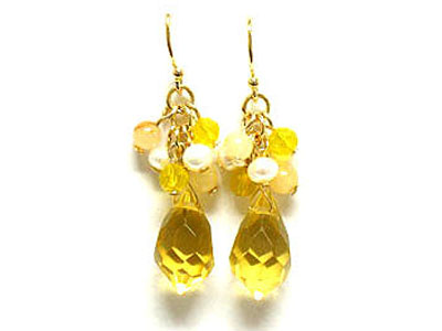 Facet ball and multi pearl dangle earring