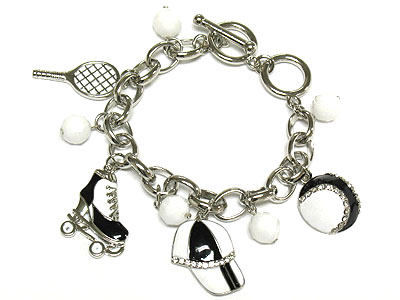 Leisure sports charm and acrylic bead toggle bracelet