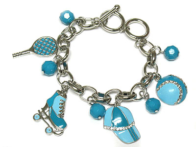 Leisure sports charm and acrylic bead toggle bracelet