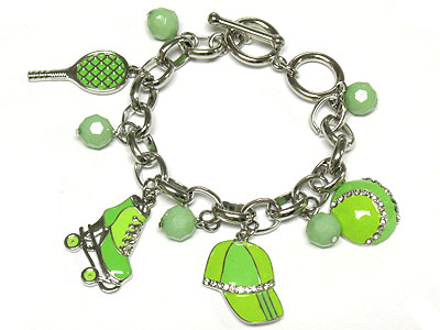 Leisure sports charm and acrylic bead toggle bracelet