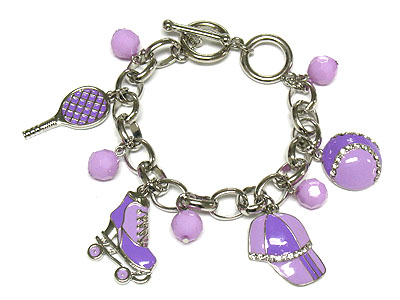 Leisure sports charm and acrylic bead toggle bracelet