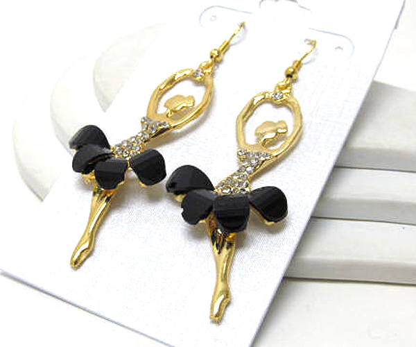 Crystal metal and glass stone dress ballerina drop earrings