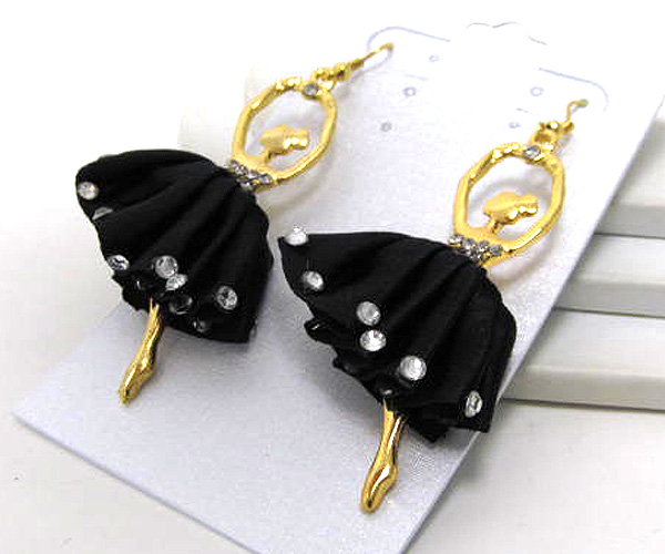 Crystal metal with fabric dress ballerina drop earrings
