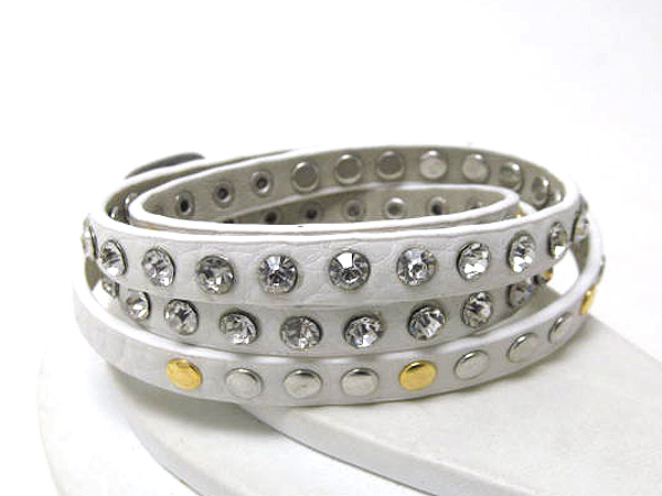 MULTI CRYSTAL AND METAL STUD LEATHERETTE WRAP BRACELET - FREE WRAP STYLE