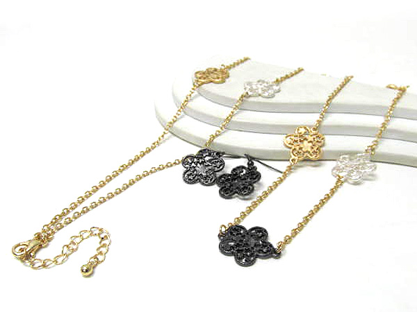 Multi chain and multi flowers drop necklace earring set