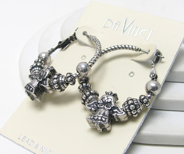 Metal angel and metal ring links hoop earring - hoops