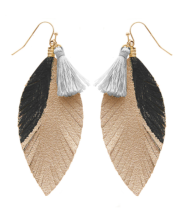 Tassel and leather feather earring