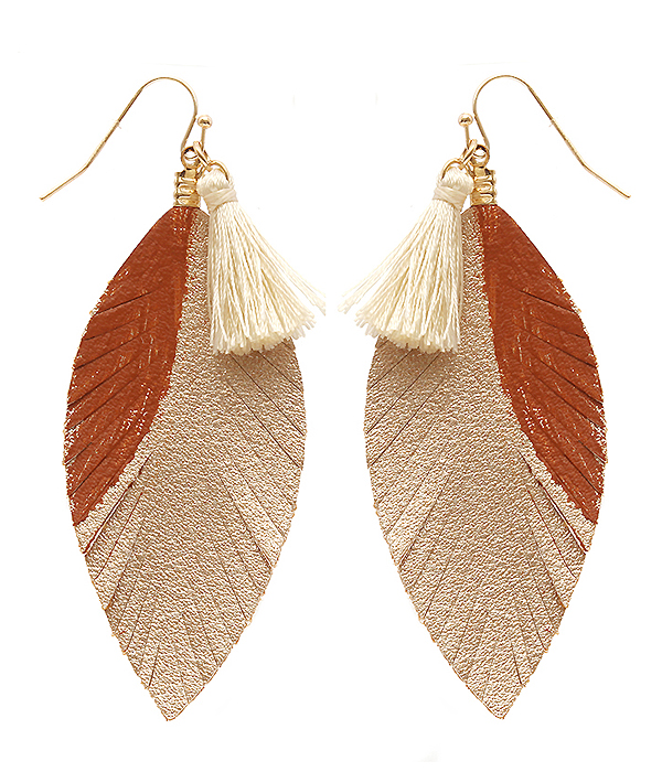 TASSEL AND LEATHER FEATHER EARRING