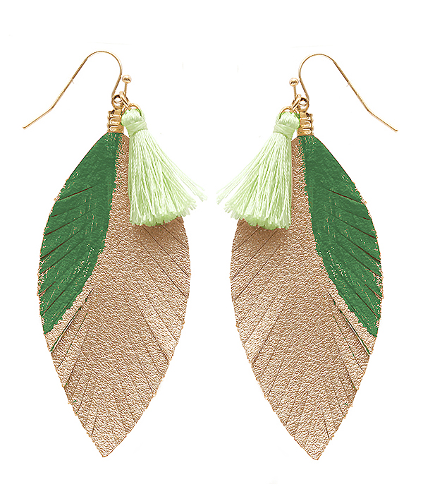 Tassel and leather feather earring