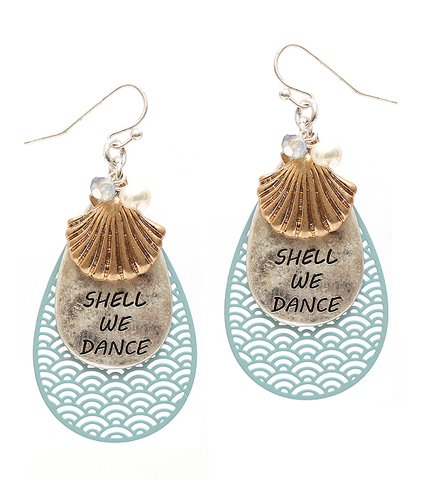 SEALIFE THEME SHELL METAL FILIGREE TEARDROP EARRING - SHELL WE DANCE