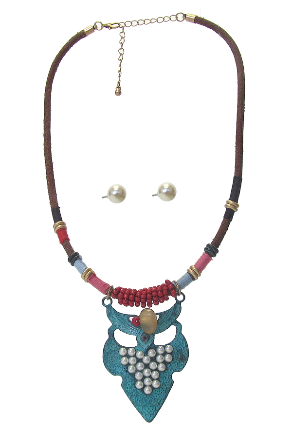 ETHNIC STYLE MIXED STONE AND METAL PENDANT NECKLACE SET