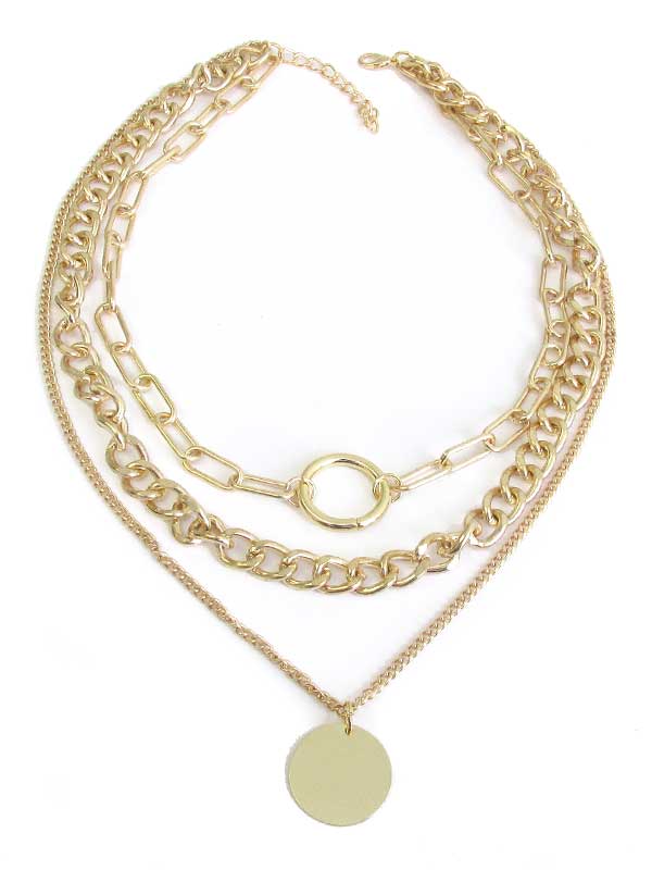 DISC PENDANT MULTI LAYER CHAIN NECKLACE