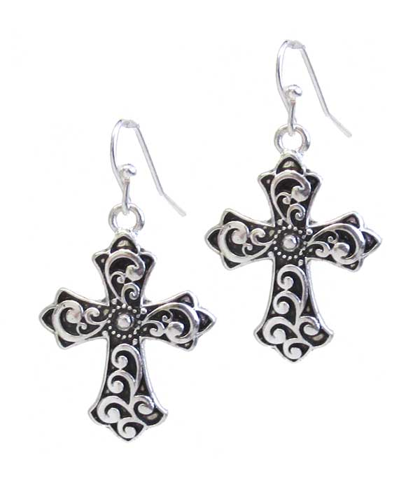 DESIGNER TEXTURED CROSS EARRING