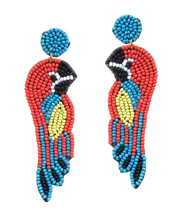 Handmade seedbead tropical bird earring - parrot