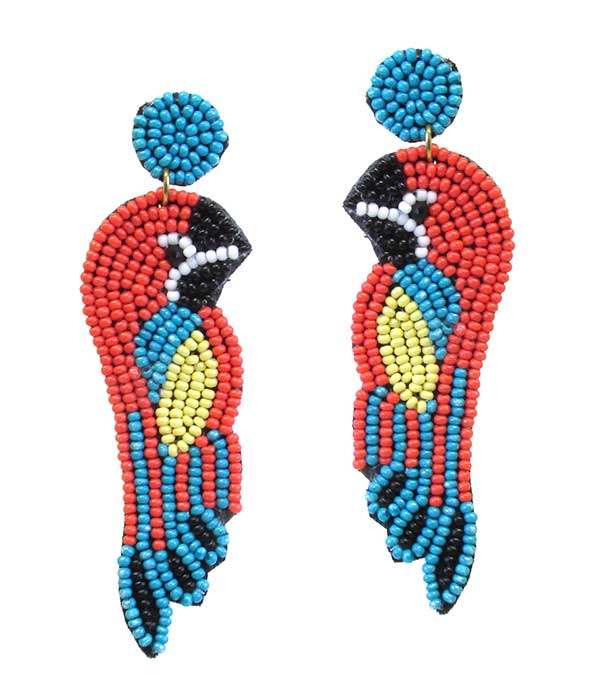 HANDMADE SEEDBEAD TROPICAL BIRD EARRING - PARROT