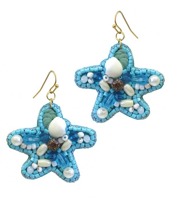 HANDMADE SEEDBEAD SEALIFE THEME STARFISH EARRING