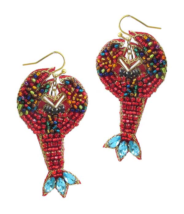 HANDMADE SEEDBEAD SEALIFE THEME LOBSTER EARRING