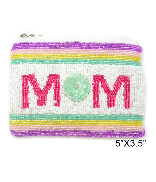 Mom theme handmade multi seedbead wallet coin purse - mom