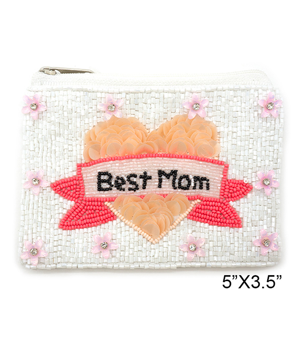 Mom theme handmade multi seedbead wallet coin purse - best mom