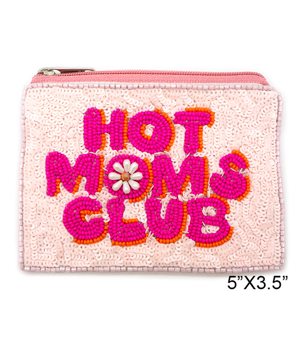 MOM THEME HANDMADE MULTI SEEDBEAD WALLET COIN PURSE - HOT MOMS CLUB