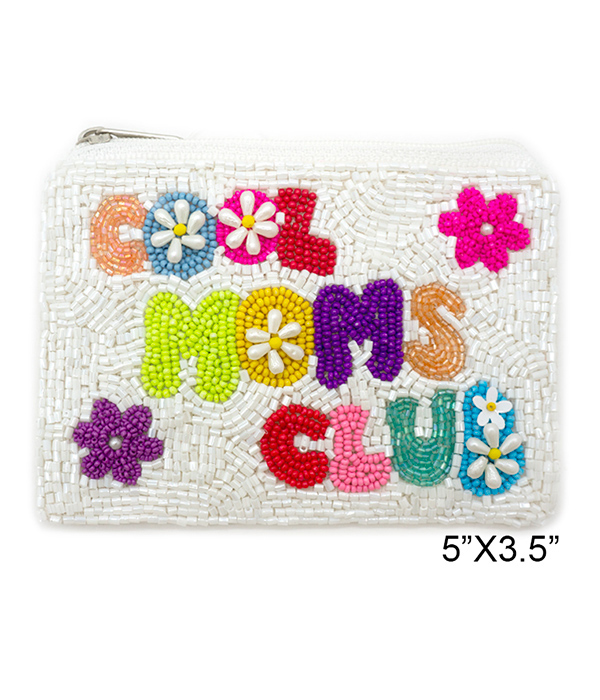 Mom theme handmade multi seedbead wallet coin purse - cool moms club