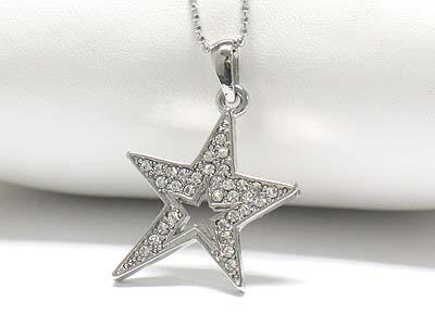 Crystal stud open star necklace