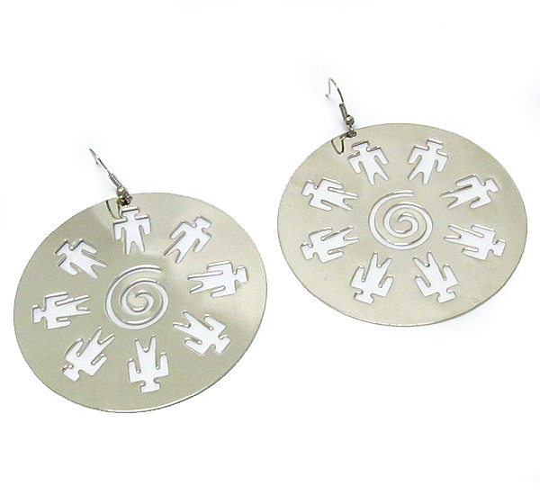 Multi human symbol filigree metal disk earring