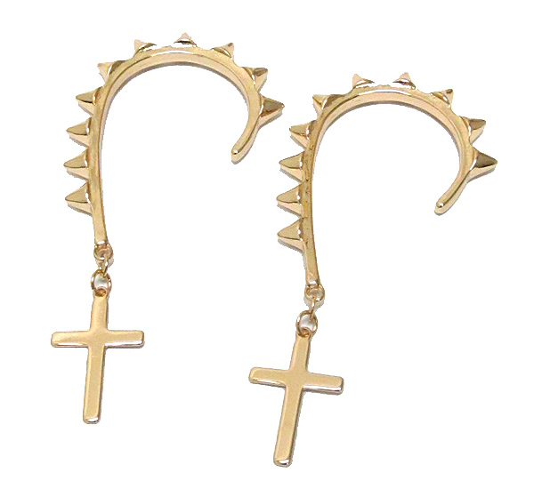 MULTI SPIKE DECO AND CROSS DROP EARCUFF