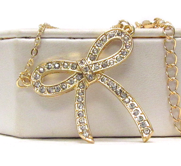 Crystal deco ribbon pendant necklace