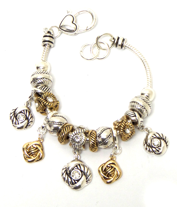 Pandora style heart and textured ball charm bracelet