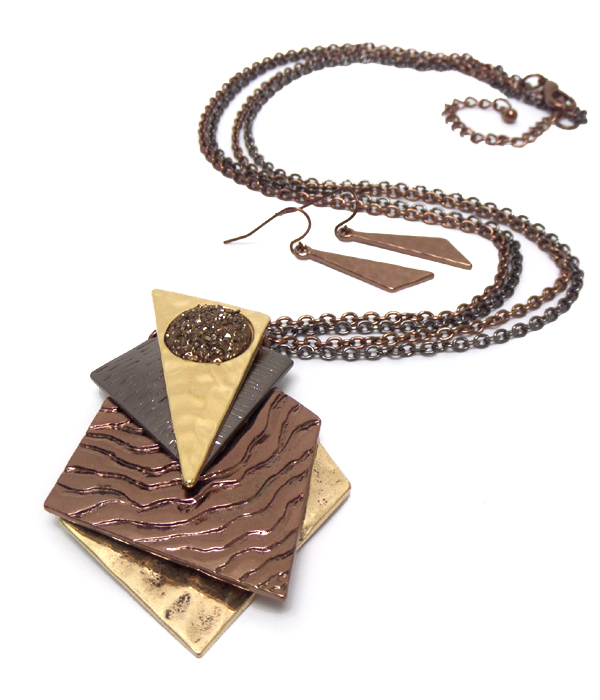 Drusy center modern art pendant long necklace set