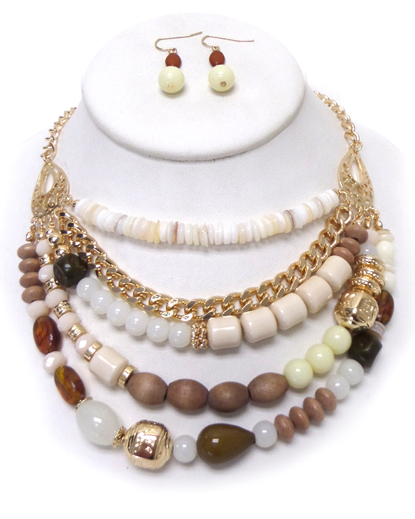 Multi layered natural stone mix necklace set