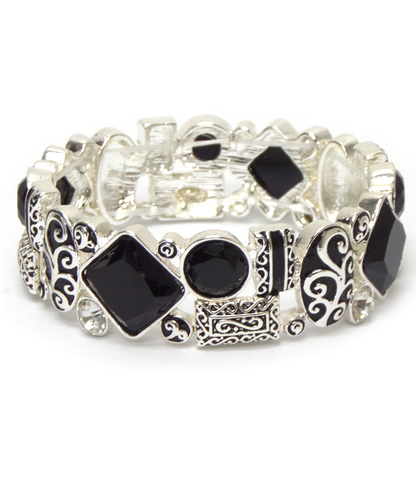 Metal filigree multi shape stretch bracelet
