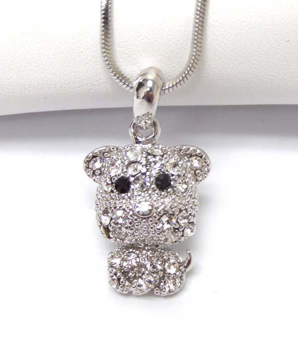 MADE IN KOREA WHITEGOLD PLATING CRYSTAL DOG PENDANT NECKLACE