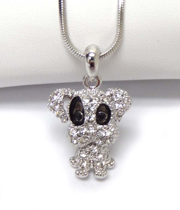 WHITEGOLD PLATING CRYSTAL DOG PENDANT NECKLACE