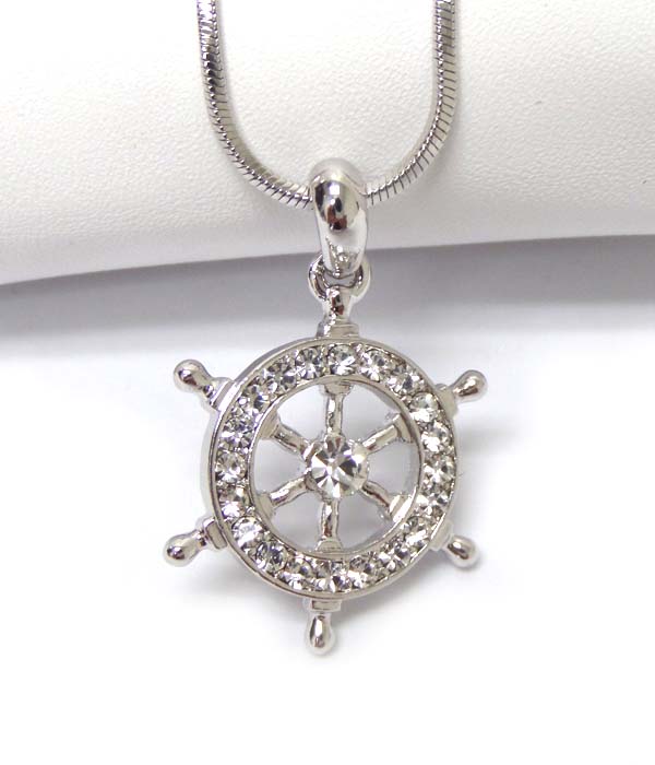 Made in korea whitegold plating crystal wheel  pendant necklace