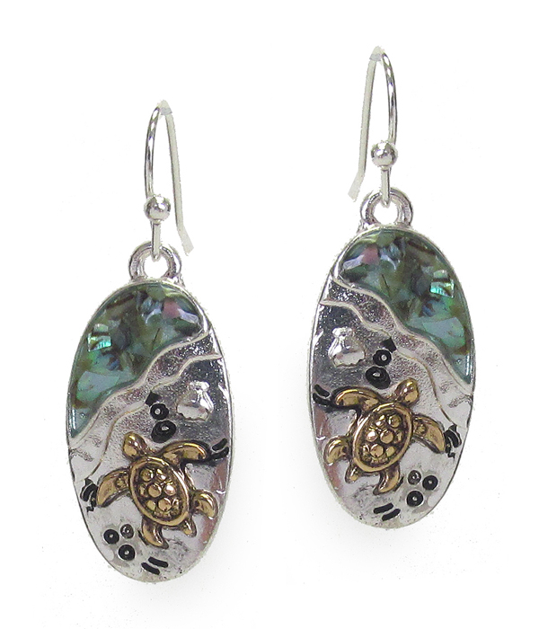 Sealife theme abalone oval earring - turtle