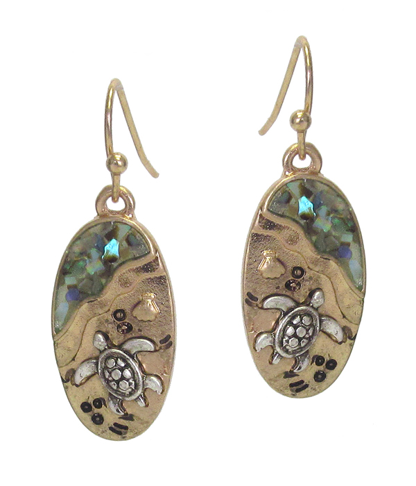 SEALIFE THEME ABALONE OVAL EARRING - TURTLE