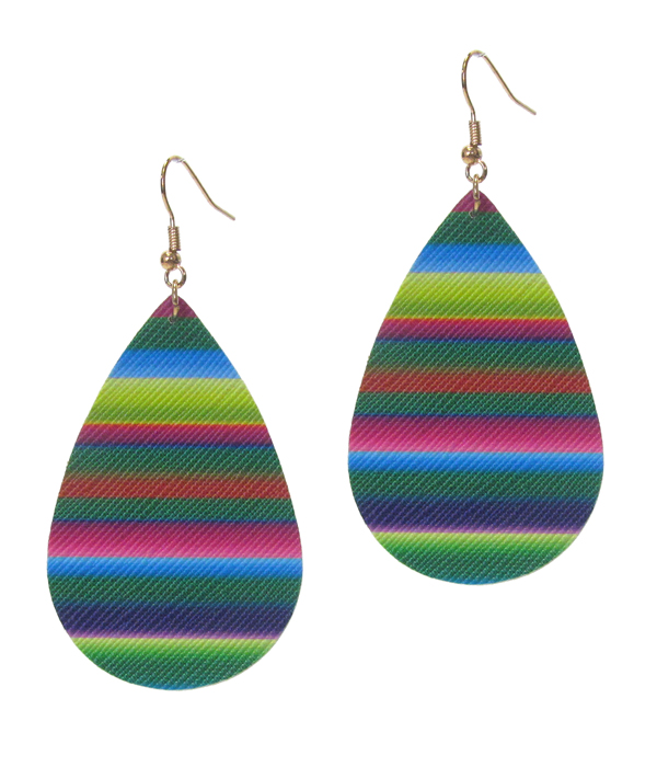 Faux leather  rainbow teardrop earring