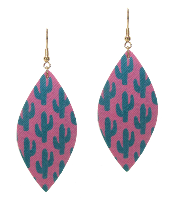 FAUX LEATHER  CACTUS MARQUIS EARRING