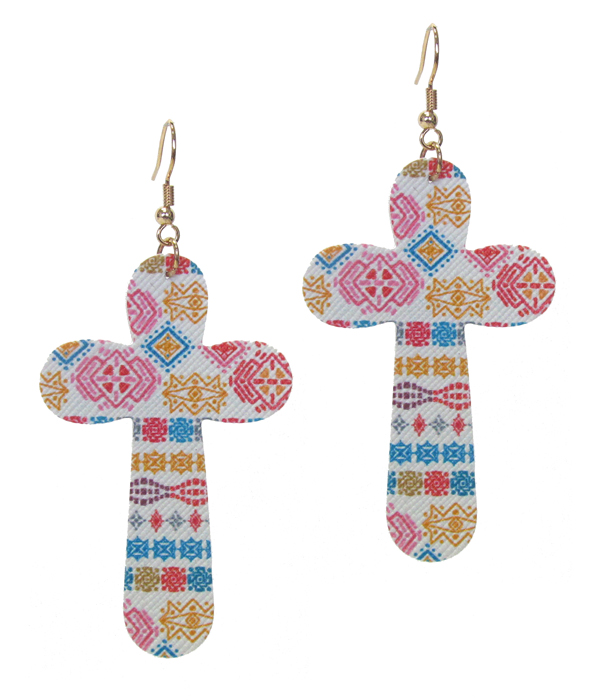 Faux leather cross earring